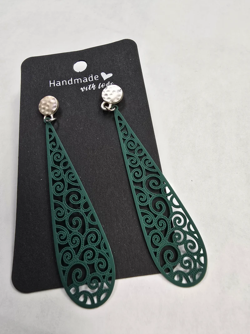 His Spirit Creations Silver & Green Earrings V. 1042