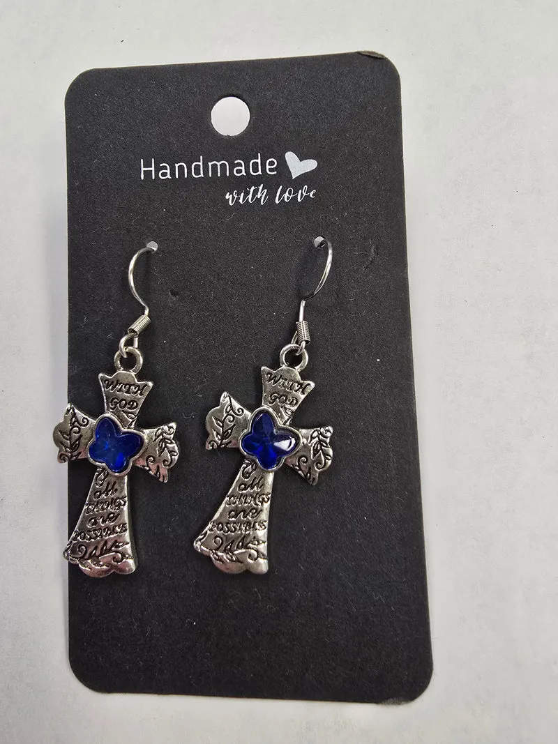 His Spirit Creations Cross (With God...) Earrings. V. 1042