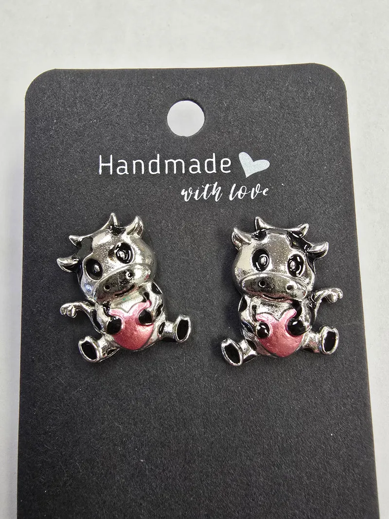 His Spirit Creations Heart Belly Cow Earrings V. 1042