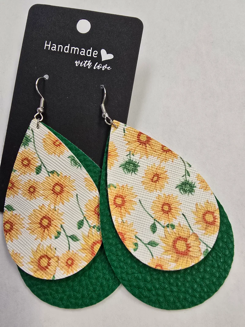 His Spirit Creations Leather-like teardrop Earrings V. 1042