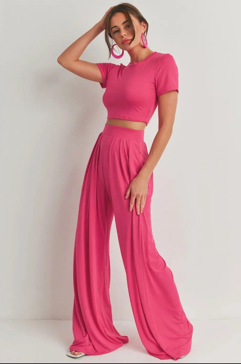 PEACE LOVE LINE Top & Wide Leg Palazzo Pants Set