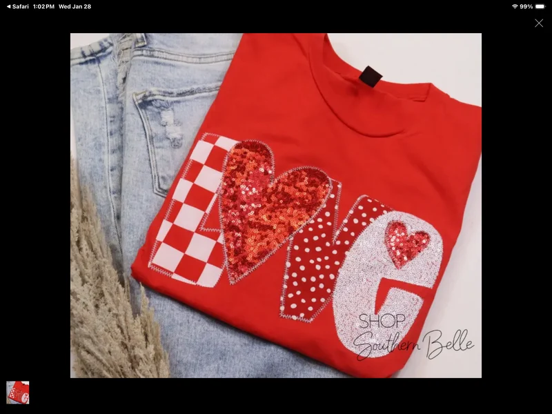 Southern Belle Love Heart Valentines Day Embroidered shirt