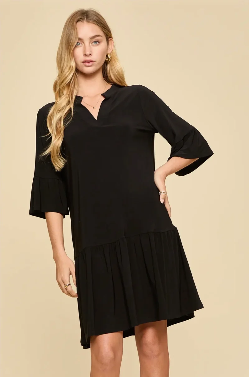 Dear Scarlett Shirred tiered relaxed 3/4 sleeve dress