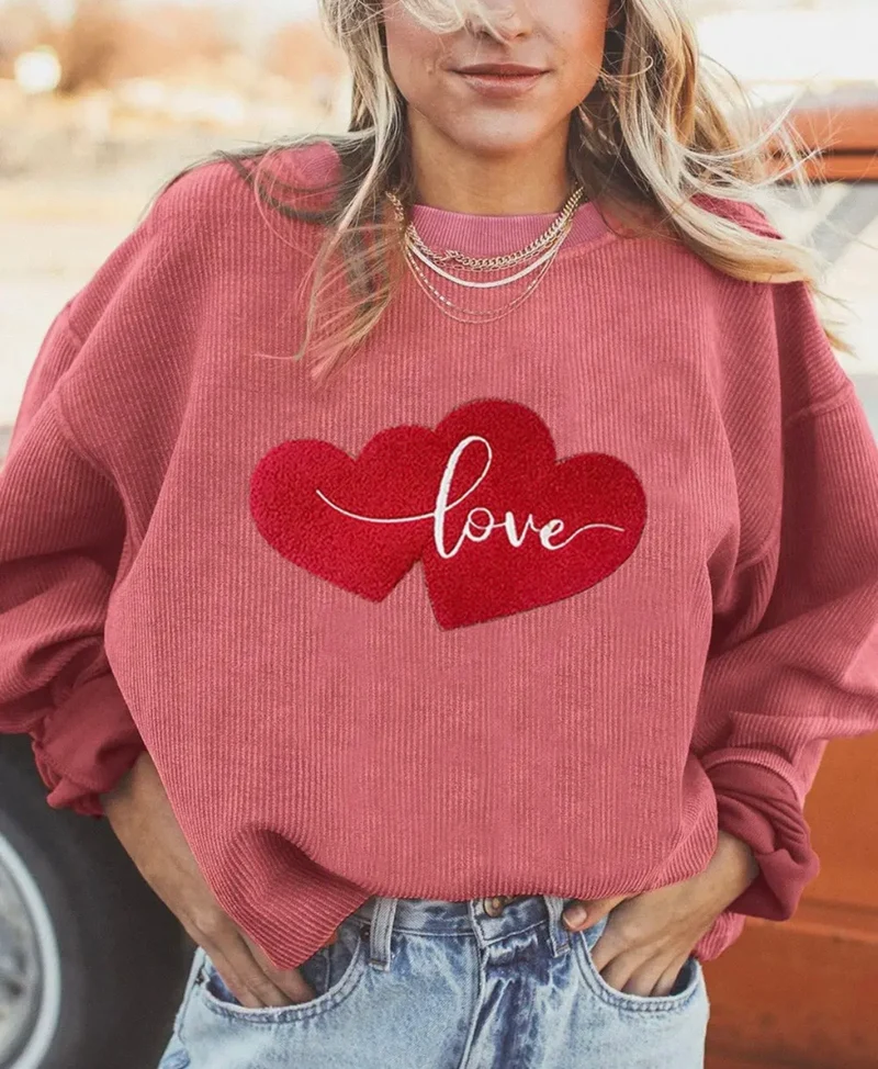 Lovesoft Valentines Day Love Double Heart Graphic Sweatshirt