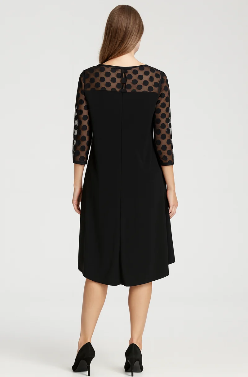 Nina Leonard Mesh Polka Dot Trapeze Dress