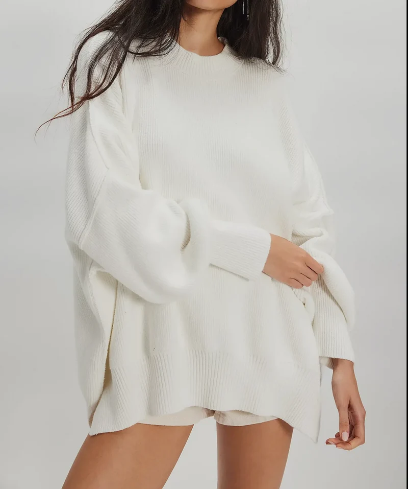 Aiwee Fashion Oversized Ribbed Pullover Tunic Sweater
