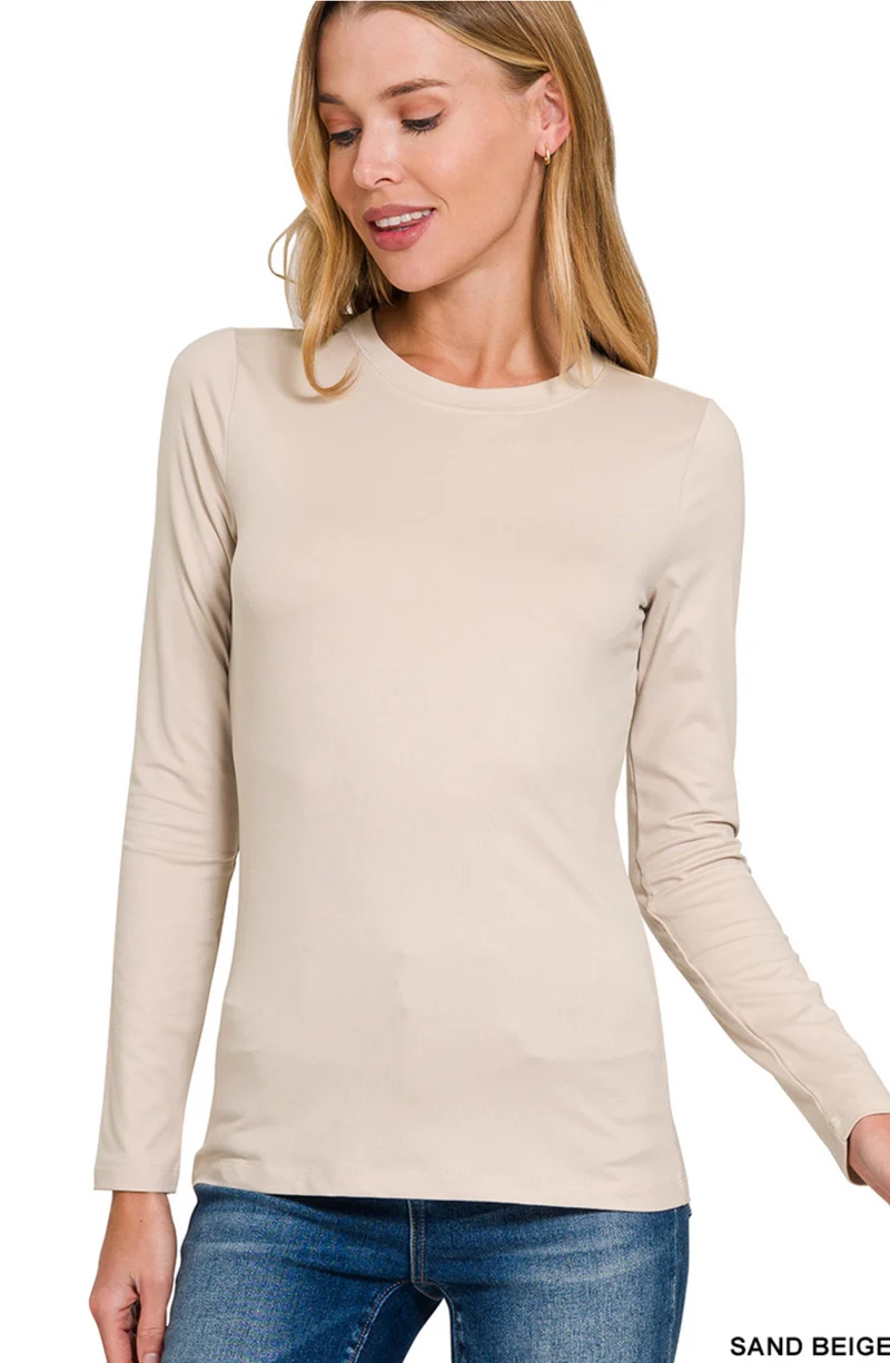 Zenana Brushed Microfiber Long Sleeve Round Neck