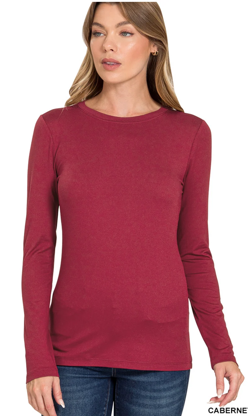 Zenana Brushed Microfiber Long Sleeve Round Neck