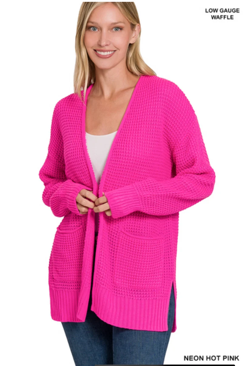 Zenana Low Gauge Waffle Open Cardigan Sweater