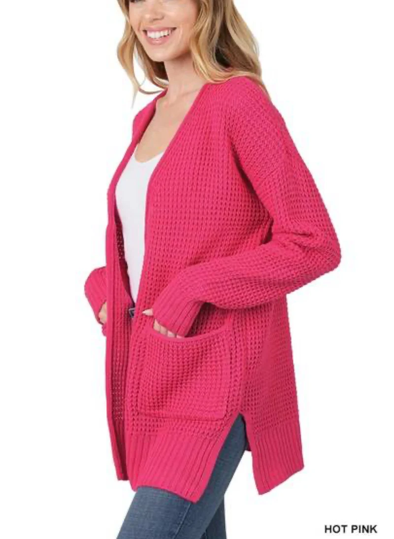 Zenana Low Gauge Waffle Open Cardigan Sweater