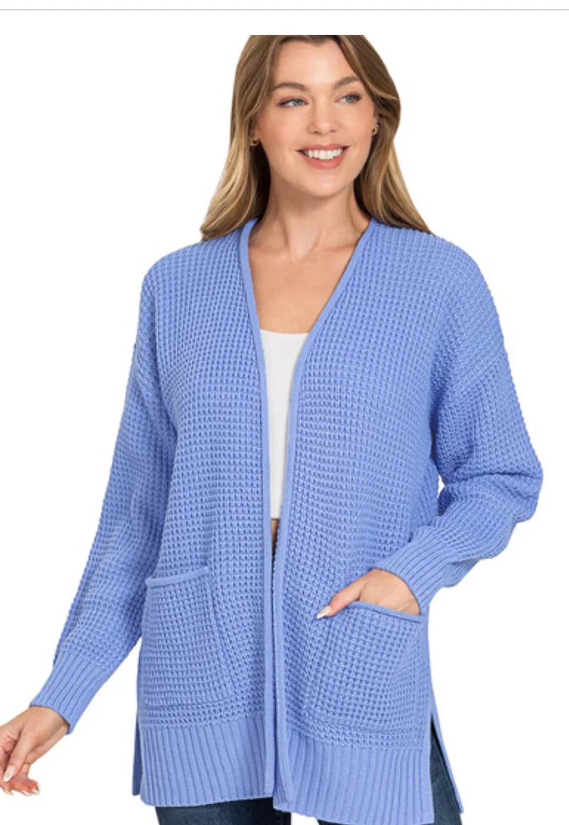 Zenana Low Gauge Waffle Open Cardigan Sweater
