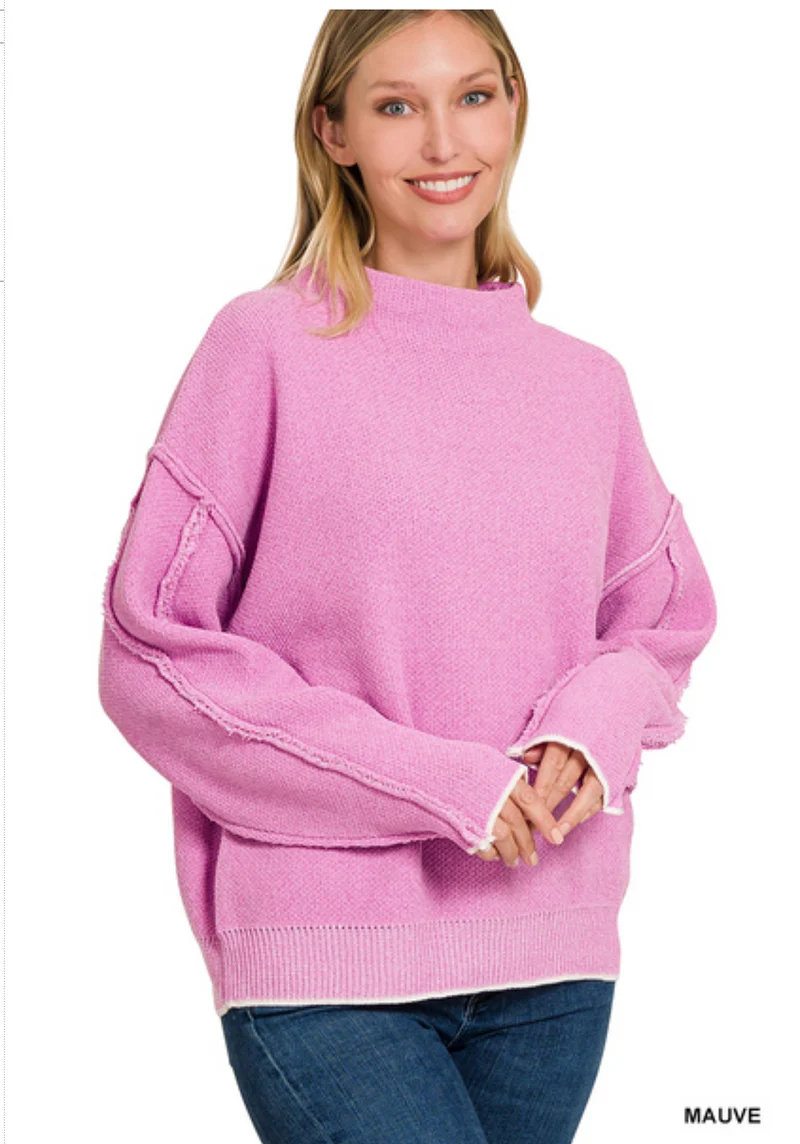 Zenana Oversized Mock NeckRaw Sean Chenille Sweater
