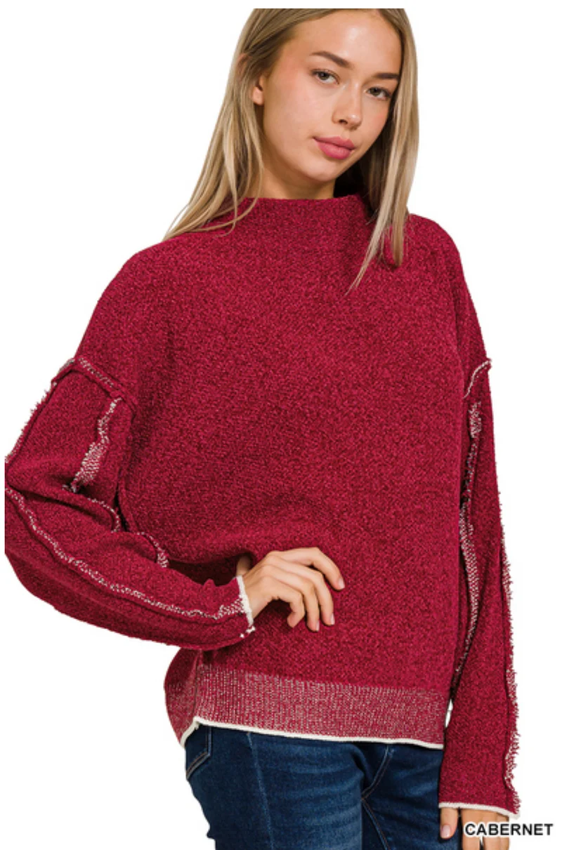Zenana Oversized Mock NeckRaw Sean Chenille Sweater