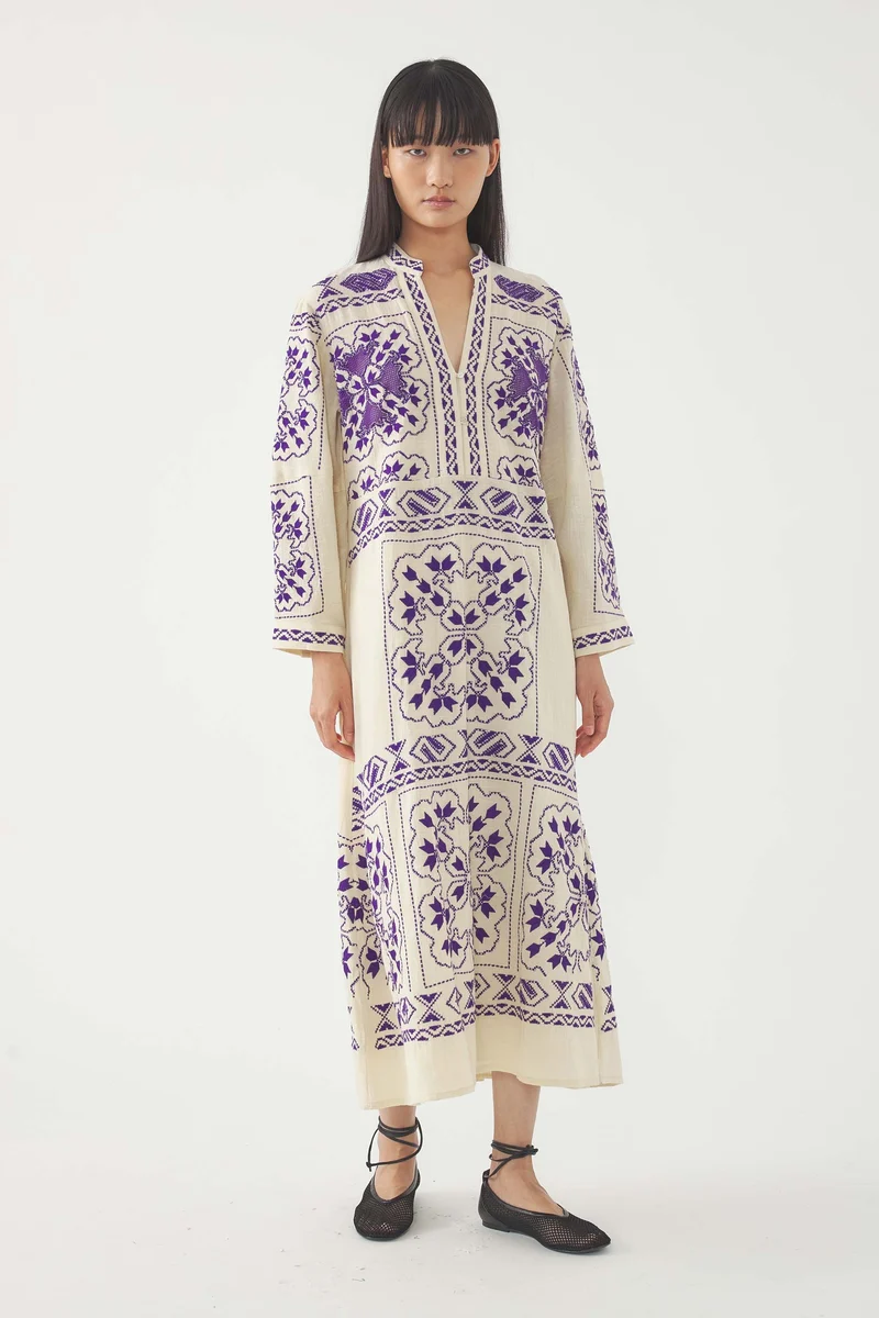 Robe longue brodée Milos