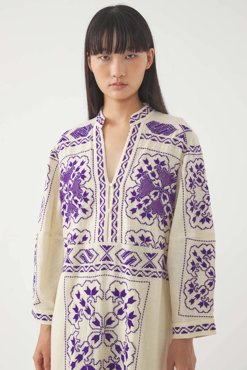 Robe longue brodée Milos