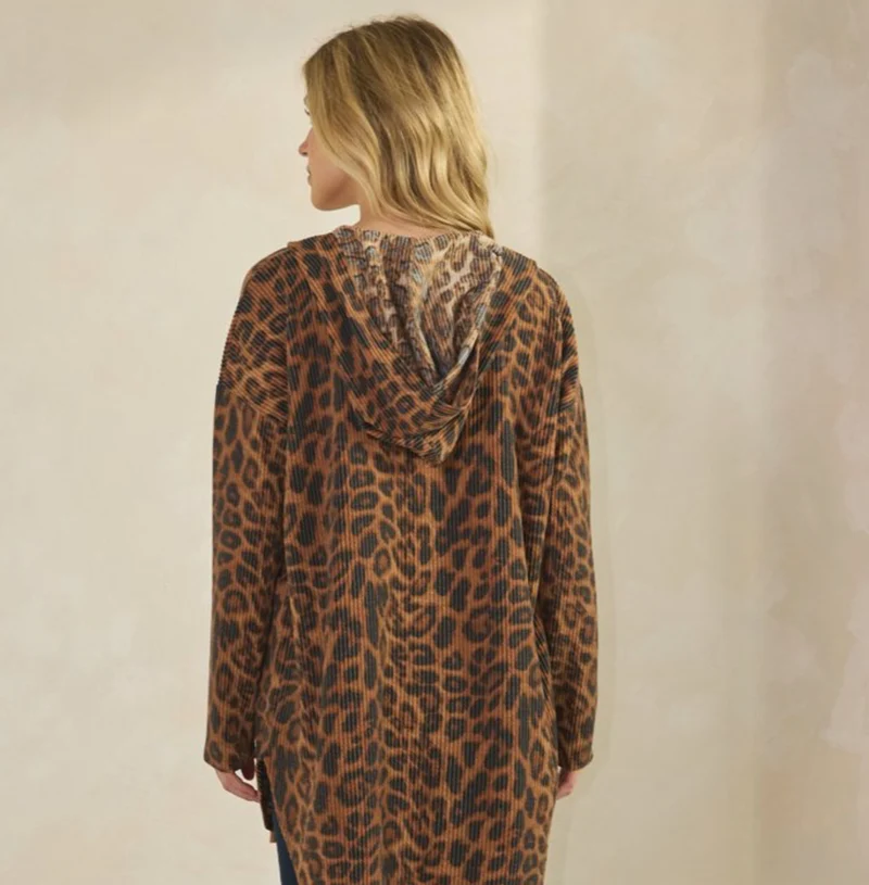 Heimish Long Sleeve AnimalUrban Rib Hoodie Open Cardigan with Side Pocket and Slit