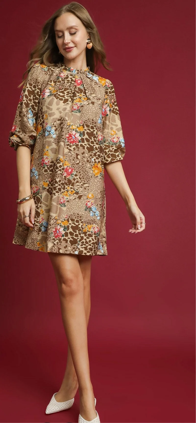 Umgee Floral High Neck Mini Dress
