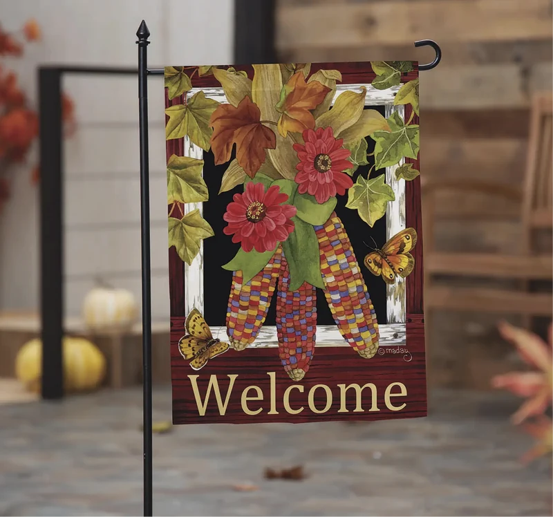 Evergreen Fall Corn Suede Garden Flag