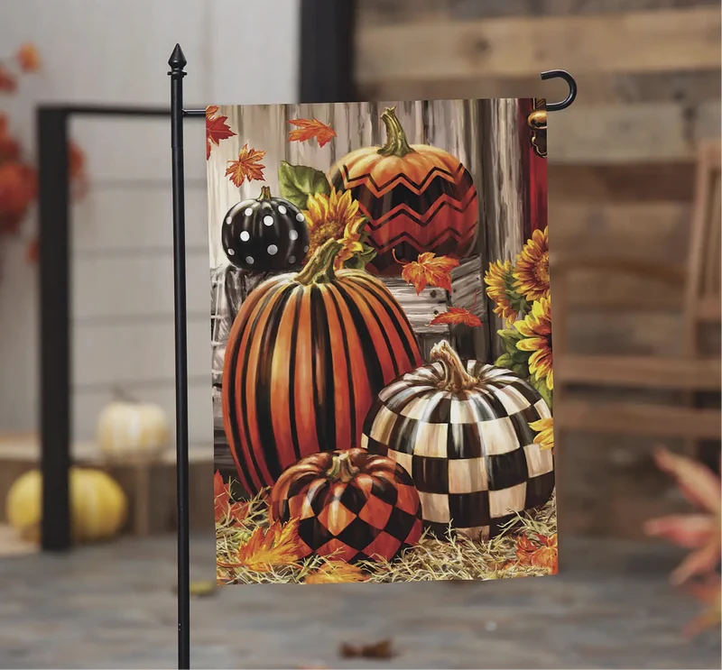 Evergreen Fall Harvest Pumpkins Burlap Garden Flag
