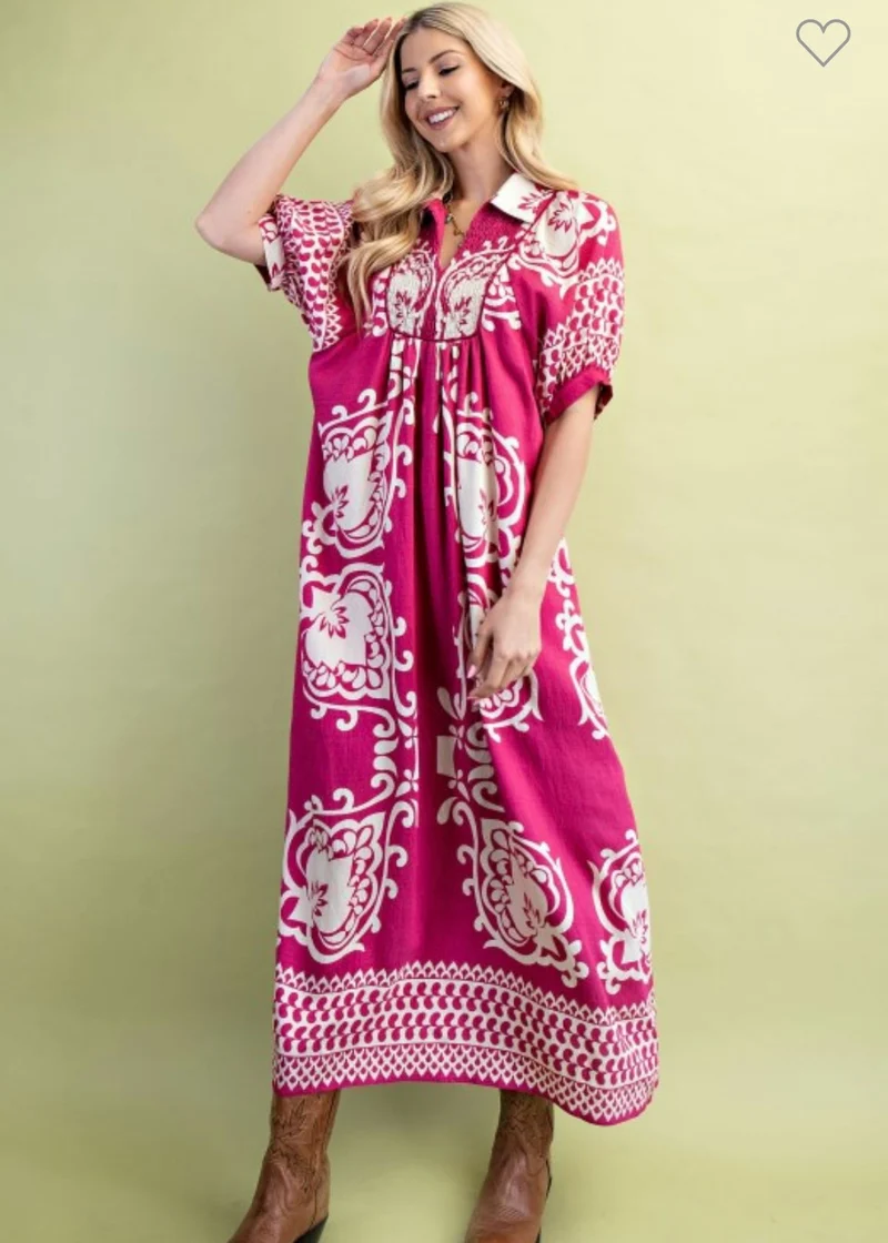 Gigio Print Short puff Sleeve Midi Dress