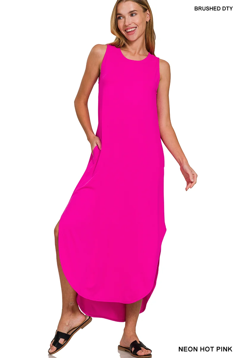 Zenana Brushed DTY Slide Slit Dress