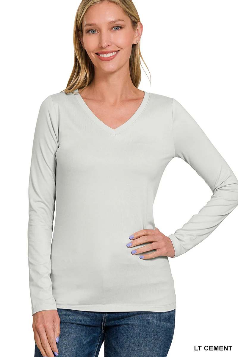 Zenana Brushed Microfiber Long Sleeve V-neck Tee