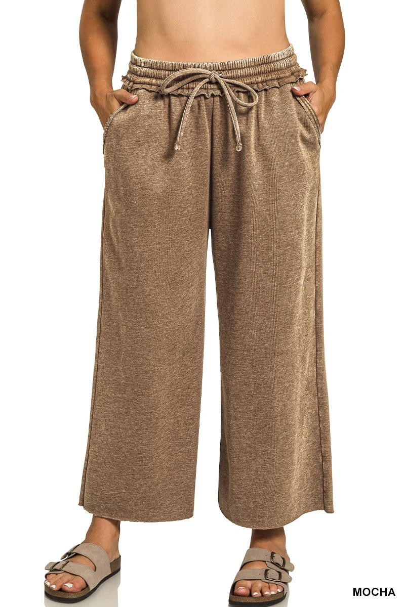 Zenana Acid Wash Fleece Palazzo Sweatpants