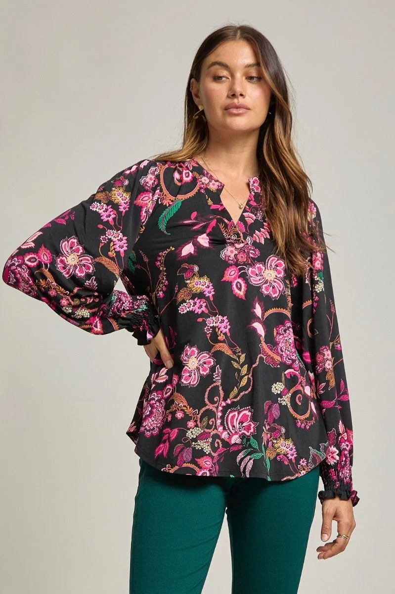 Dear Scarlett Lizzy Smock Top Black Top