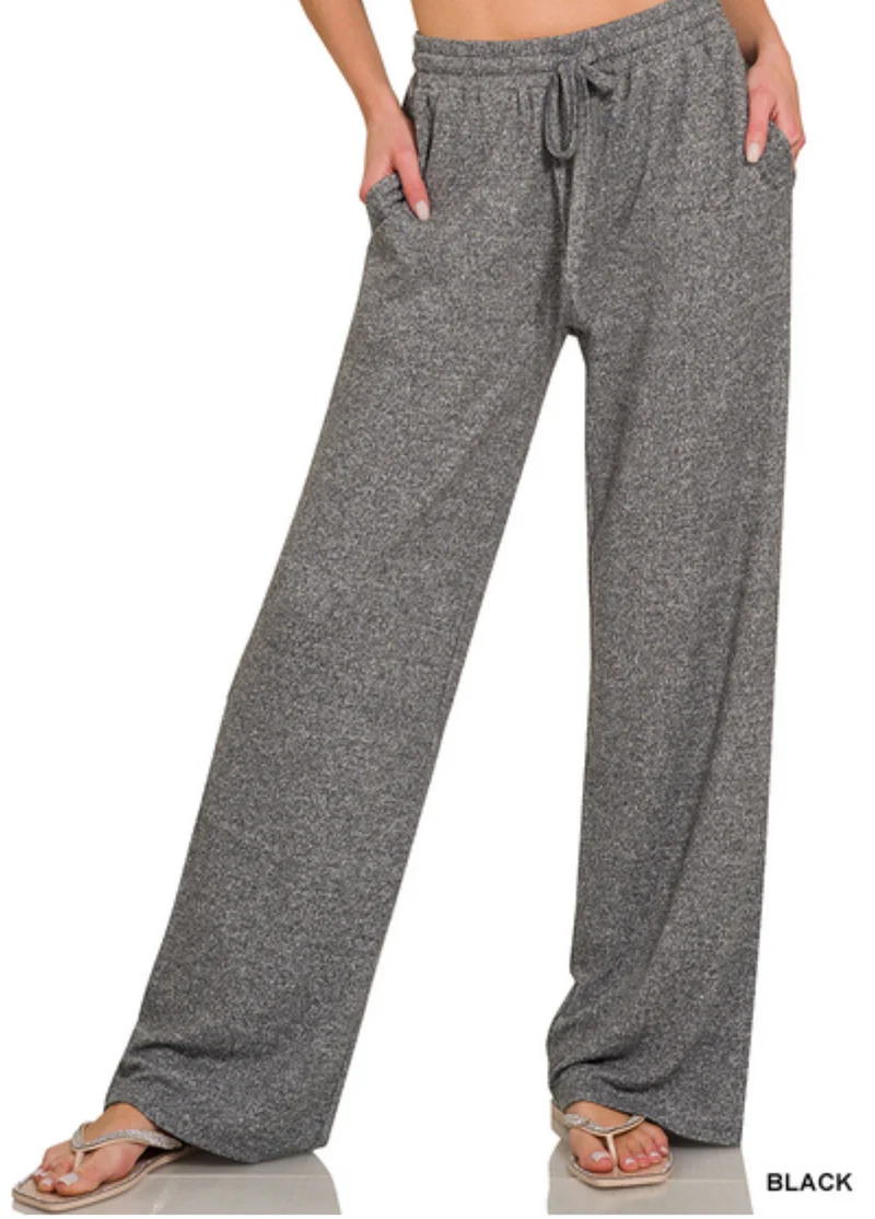 Zenana Drawstring elastic waistband wide Lounge pants
