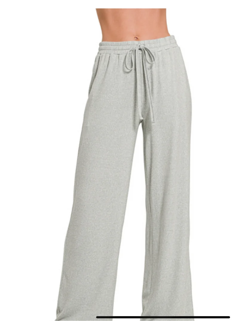 Zenana Drawstring elastic waistband wide Lounge pants