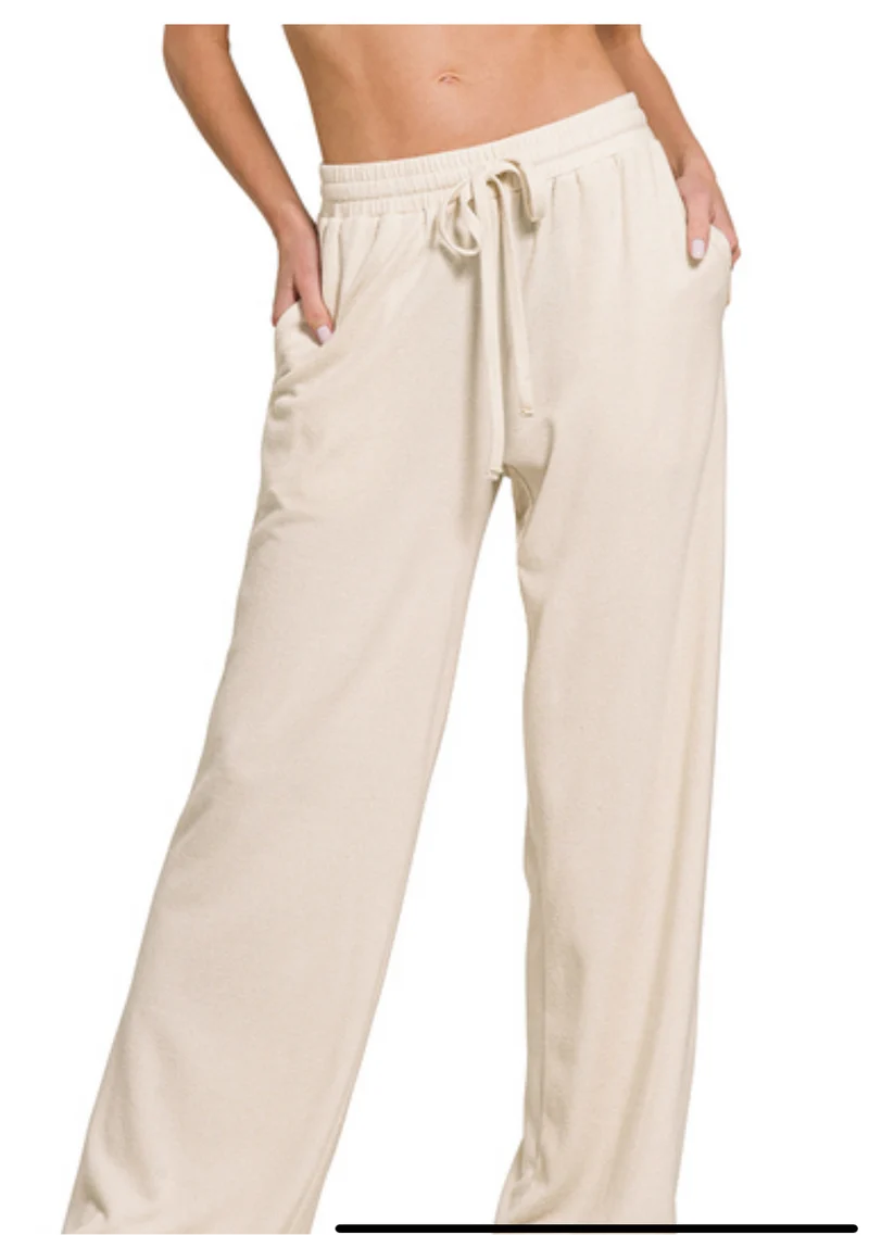 Zenana Drawstring elastic waistband wide Lounge pants