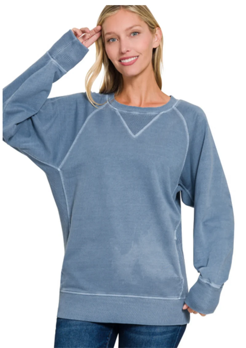 Zenana Plus Dyed French Terry Pullover w/pockets