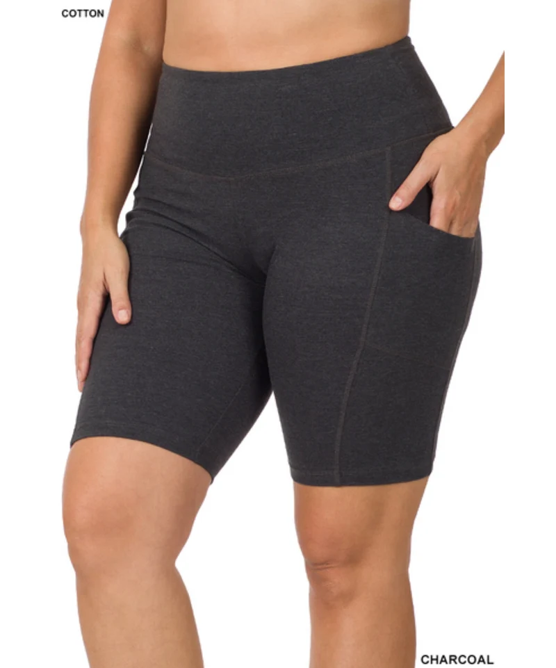 Zenana Cotton Biker Shorts w/Pockets