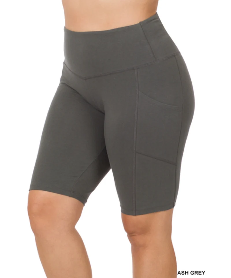 Zenana Cotton Biker Shorts w/Pockets