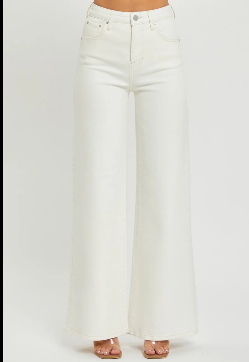 Risen Plus Size High Rise Tummy Control Wide pants-Cream