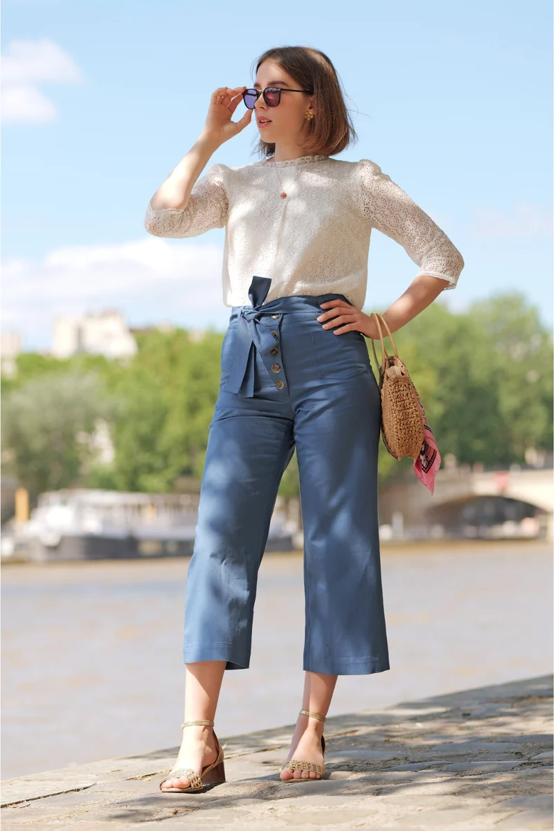 Pantalon Mitya - longueur 7/8 - bleu moyen