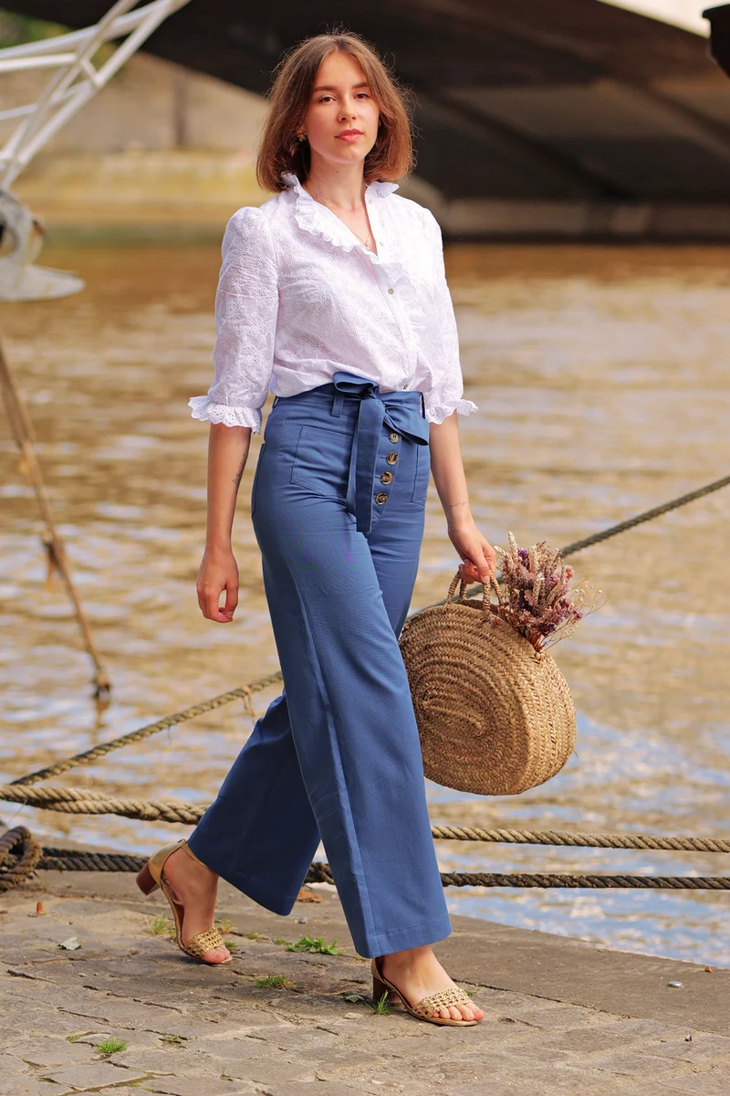 Pantalon Misha - long - toile bleu moyen