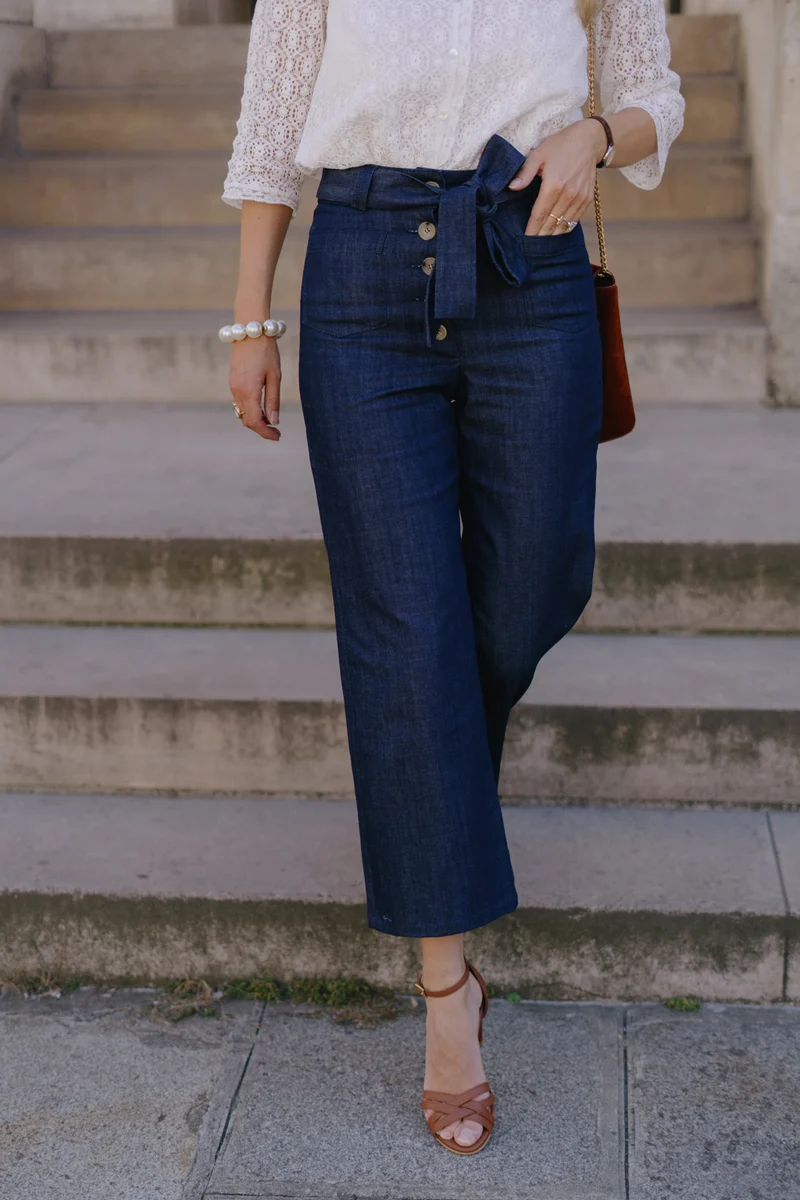 Jean cropped taille haute - Longueur 7/ 8ème - denim brut