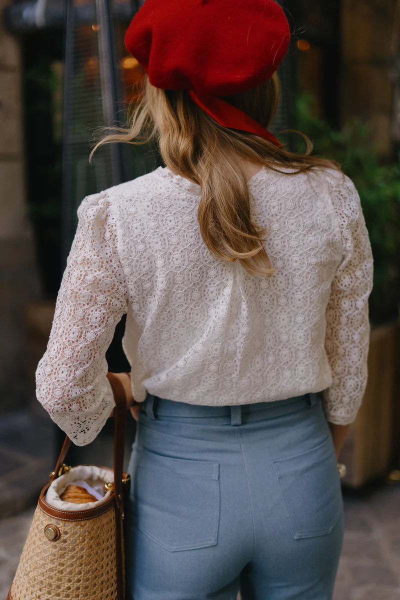 Jean bleu ciel Misha – Coupe flare en coton upcyclé, made in France