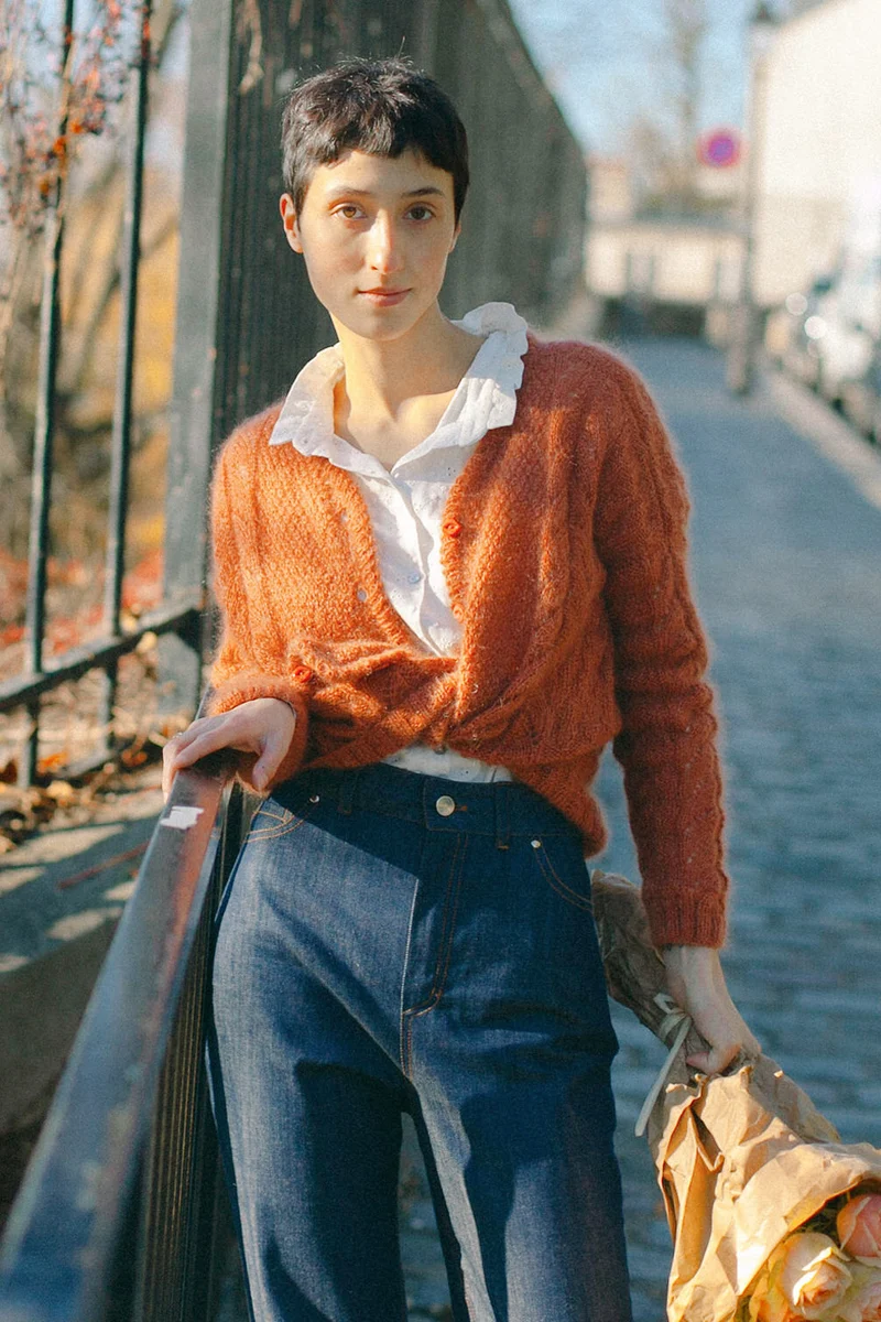 Gilet Aleksei - kid mohair soie - tricoté main - rouille