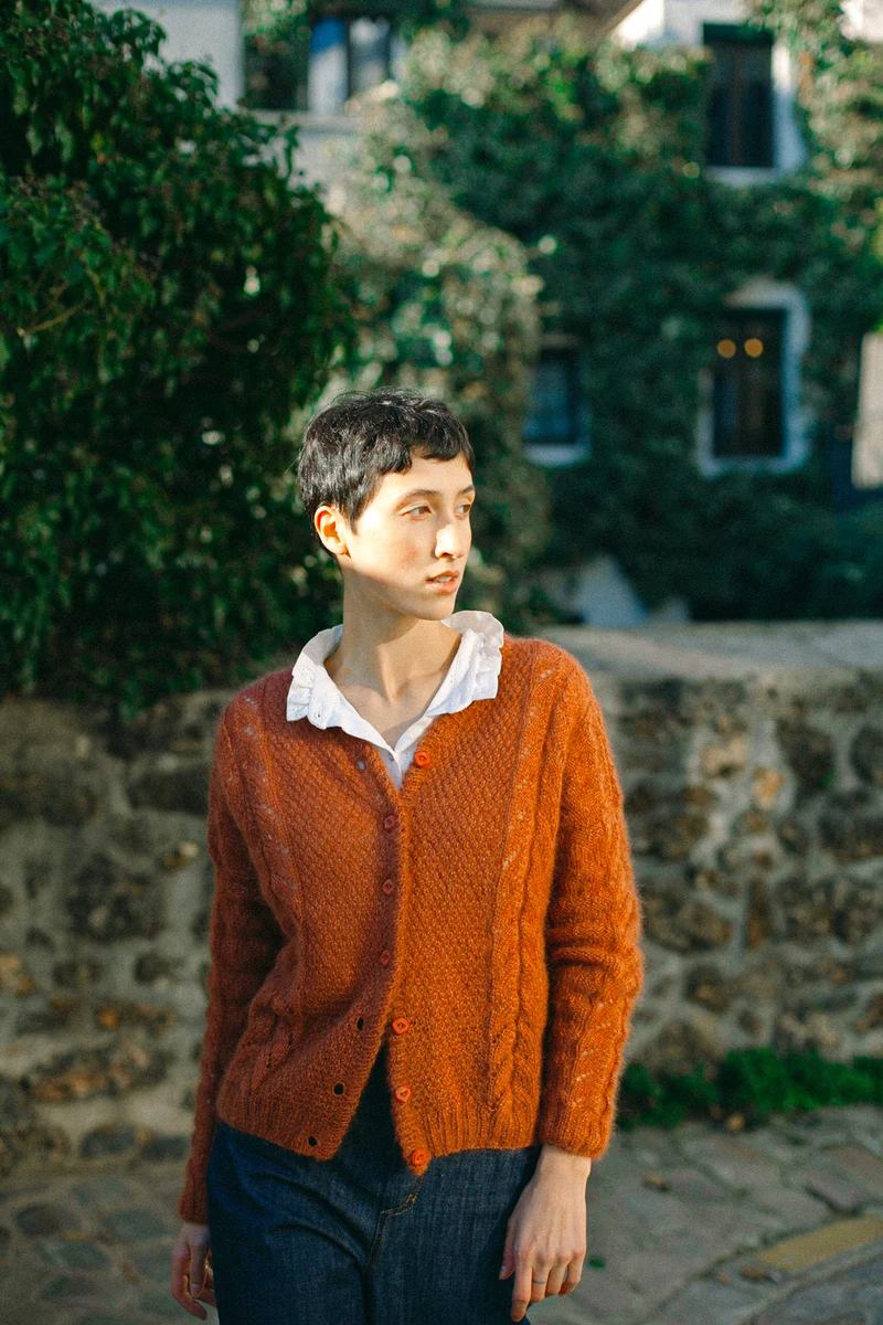 Gilet Aleksei - kid mohair soie - tricoté main - rouille
