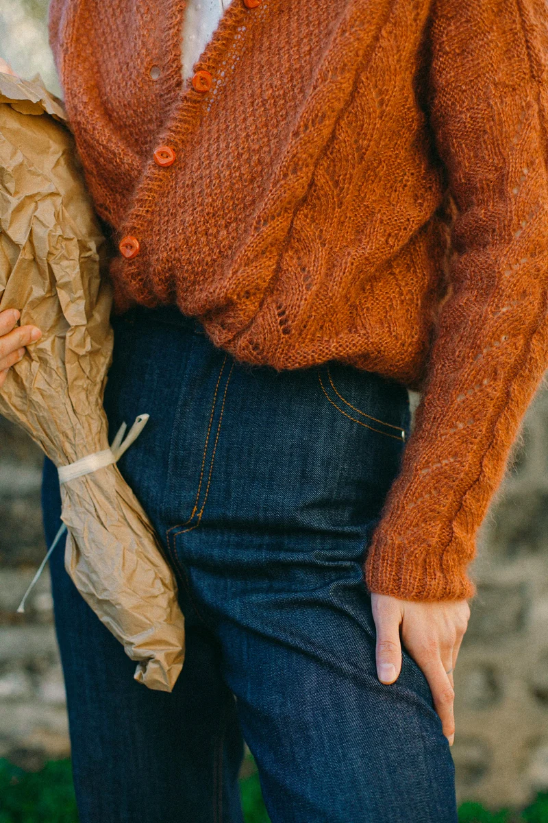 Gilet Aleksei - kid mohair soie - tricoté main - rouille