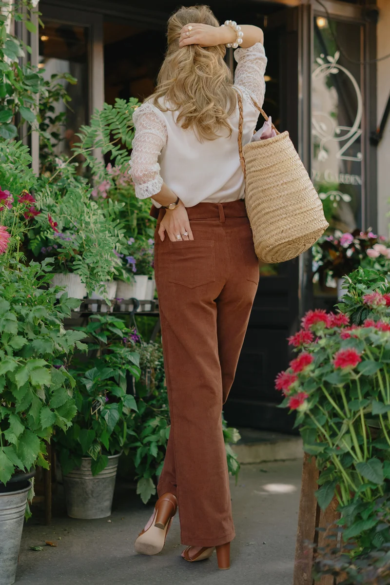 Pantalon velours côtelé femme taille haute – élégant et confortable