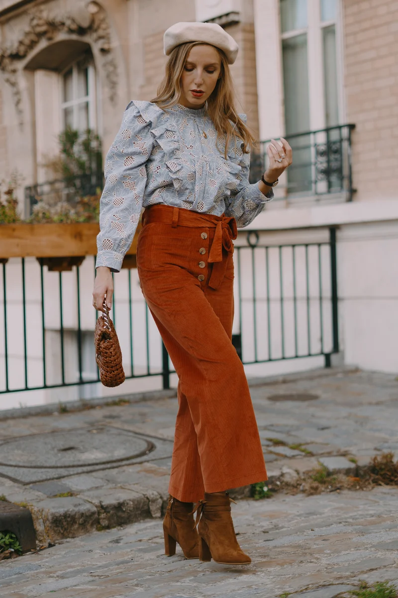 Pantalon Mitya - 7/8 - velours côtelé - brandy