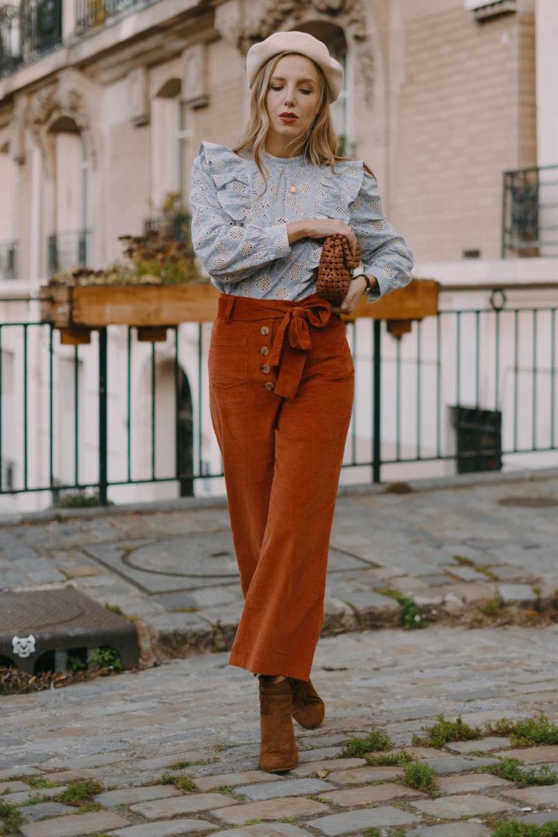 Pantalon Mitya - 7/8 - velours côtelé - brandy