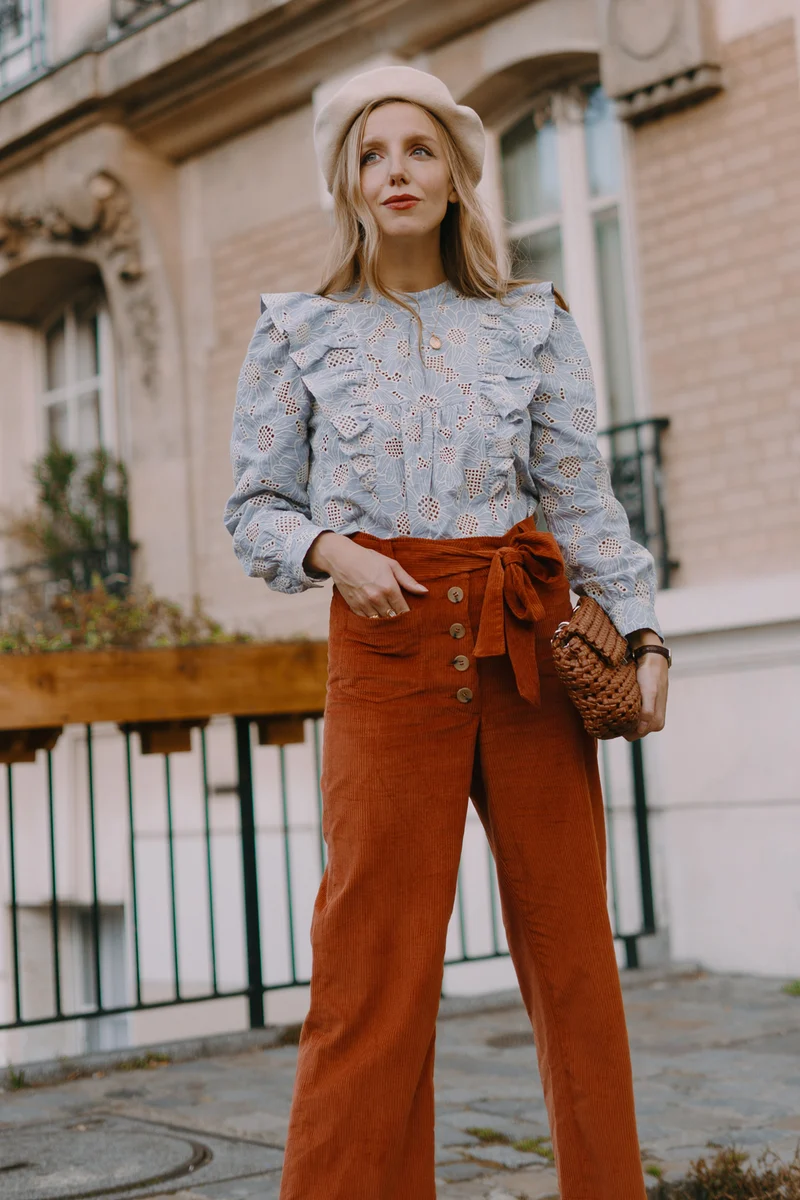 Pantalon Mitya - 7/8 - velours côtelé - brandy