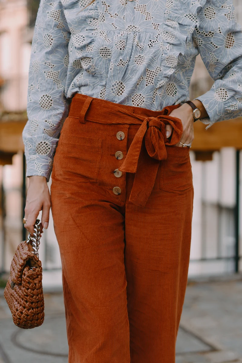 Pantalon Mitya - 7/8 - velours côtelé - brandy