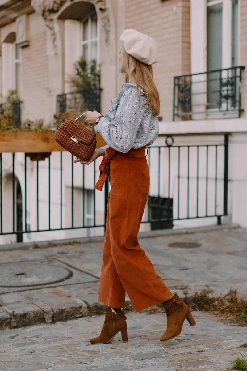 Pantalon Mitya - 7/8 - velours côtelé - brandy