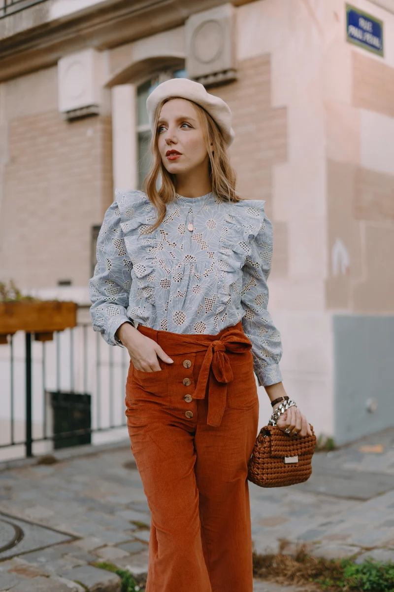 Pantalon Mitya - 7/8 - velours côtelé - brandy