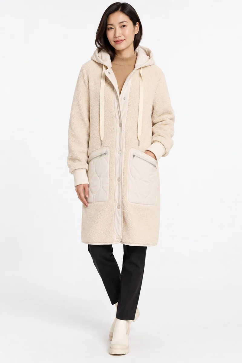 Le manteau à capuchon texturé Moffi | WJ25